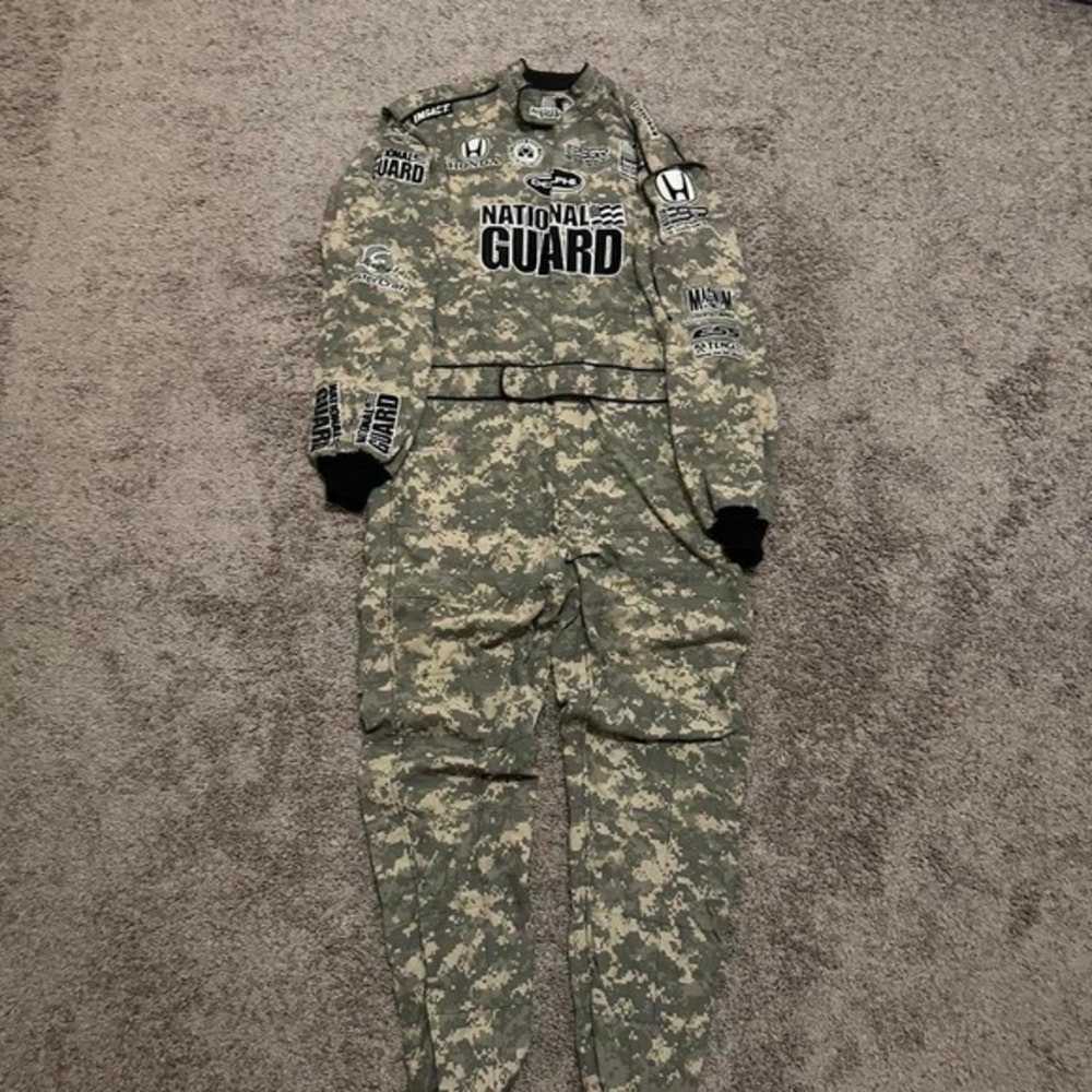 2011 Impact digital military camo racing jumpsuit with lots of patches Size XL